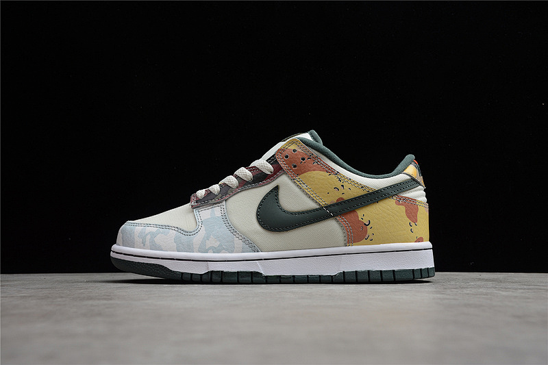 Nike SB DUNK LOW SE MULTI CAMO SAIL/VINTAGE GREEN-TOTAL ORANGE-WHITE · DH0957-100, photo 1