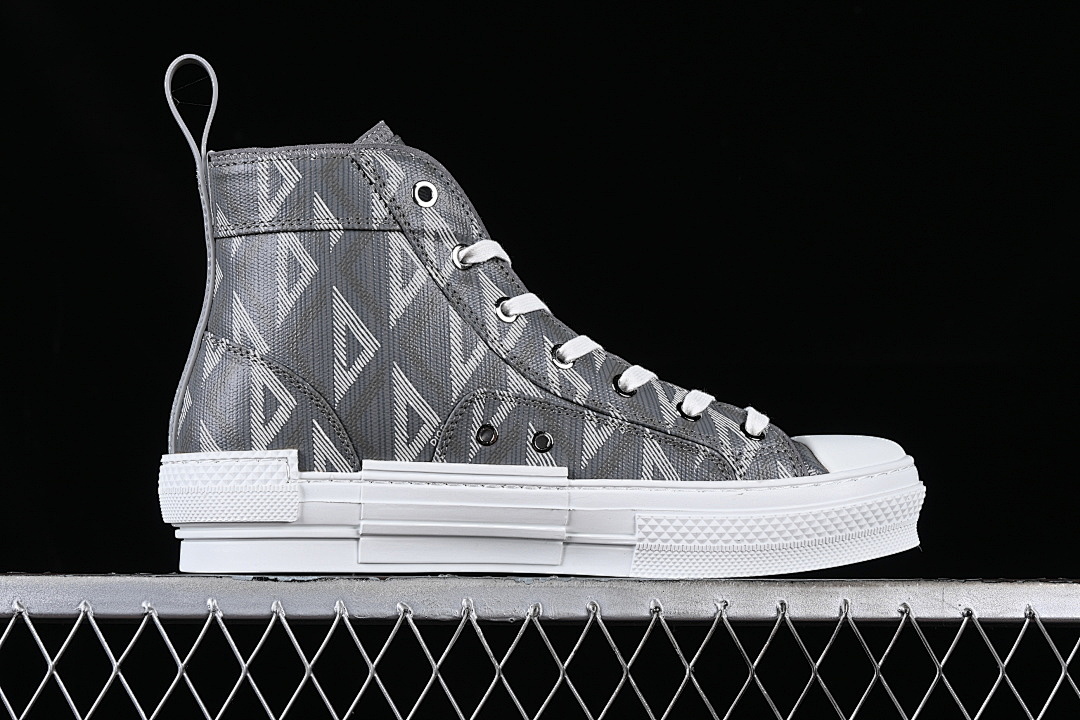 Dior [B23 OBLIQUE TOP SNEAKERS MID CASUAL SHOES WHITE/DARK GRAY/BEIGE]-[WOMAN:39]-[MAN:40-46] - Image 15