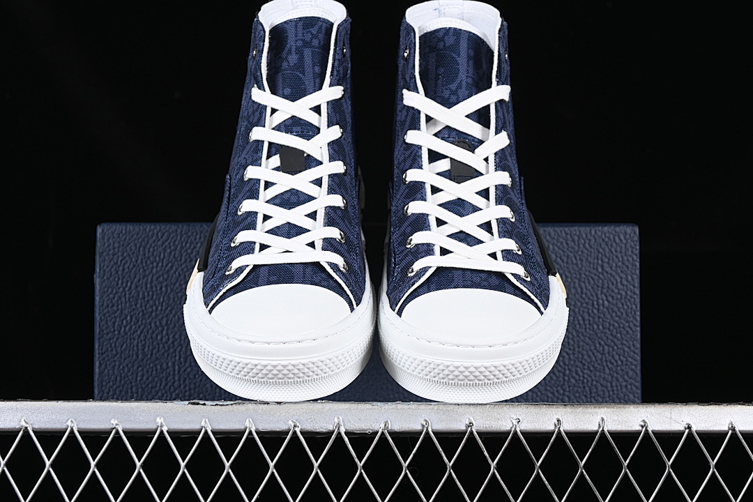 Dior [B23 OBLIQUE TOP SNEAKERS MID CASUAL SHOES WHITE/NAVY BLUE/BEIGE]-[WOMAN:39]-[MAN:40-46] - Image 12