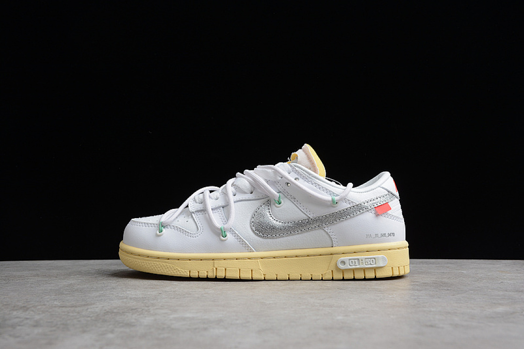 Off-White [DM1602-127]-[OW X SB DUNK LOW LOT 01 OF 50 WHITE/METALLIC SILVER/BUTTER]-[WOMAN:36-39]-[40-47], photo 1