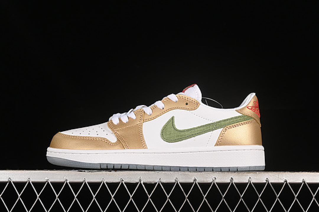 Jordan AIR Jordan 1 RETRO LOW SAIL/OIL GREEN/METALLIC GOLD GRAIN/SATURN GOLD/CEDAR · FQ6593-100, photo 1