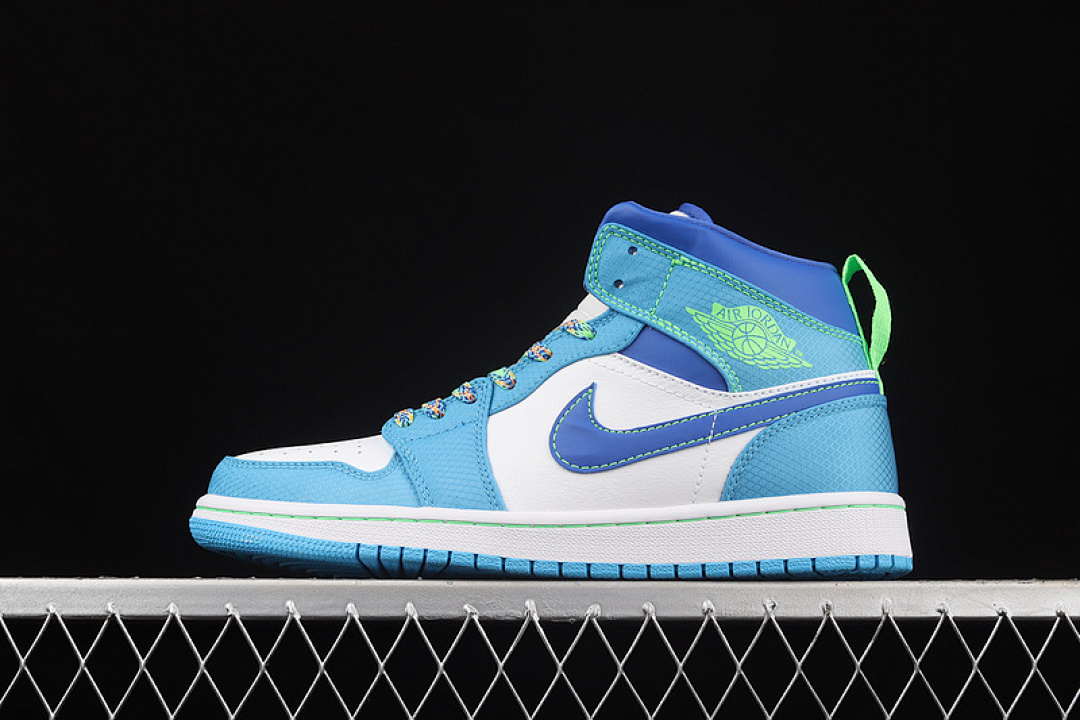 Jordan AIR Jordan 1 MID SE GS SPRITE DARK POWDER BLUE/RACER BLUE/GREEN STRIKE · DA8010-400, photo 1