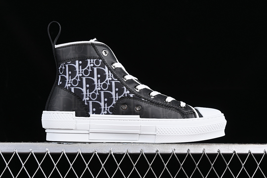 Dior [B23 OBLIQUE TOP SNEAKERS MID CASUAL SHOES BLACK/WHITE]-[WOMAN:39]-[MAN:40-46] - Image 16
