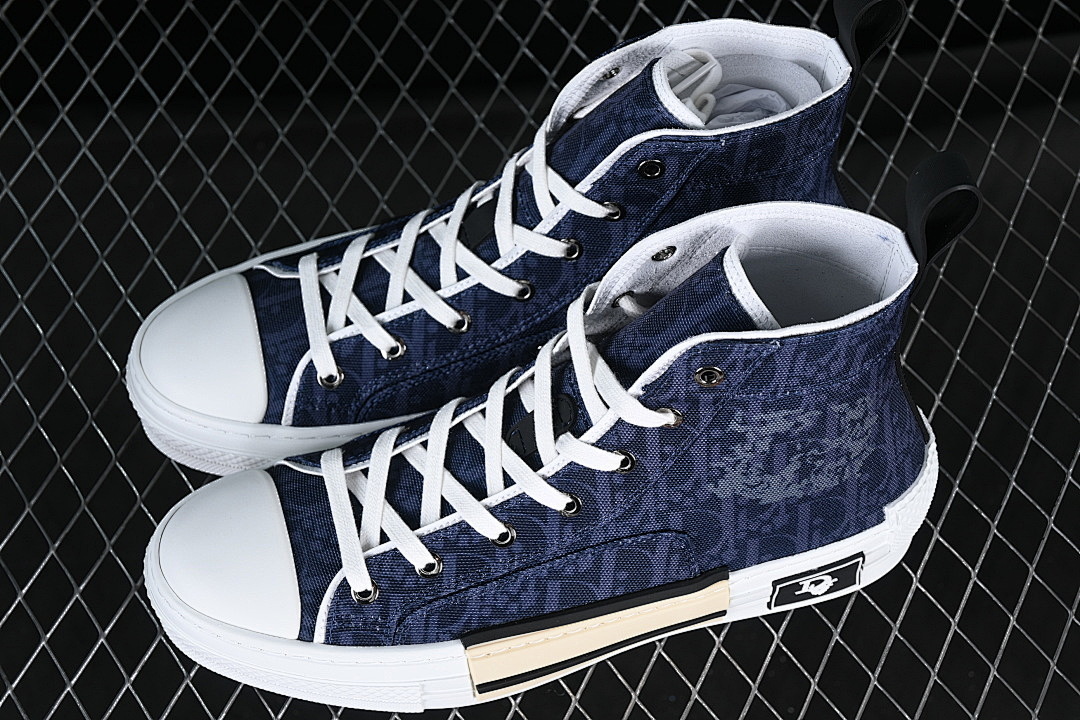 Dior [B23 OBLIQUE TOP SNEAKERS MID CASUAL SHOES WHITE/NAVY BLUE/BEIGE]-[WOMAN:39]-[MAN:40-46] - Image 10