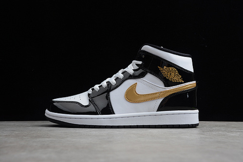 Jordan AIR Jordan 1 MID PATENT LEATHER SE BLACK/METALLIC GOLD-WHITE · 852542-007, photo 1