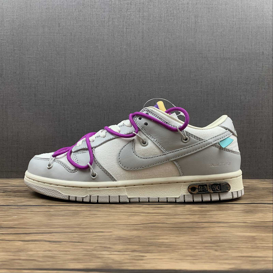 Off-White [DM1602-111]-[OW X SB DUNK LOW LOT 28 OF 50 SAIL/NEUTRAL GREY/HYPER VIOLET]-[UNISEX:36-47.5], photo 1