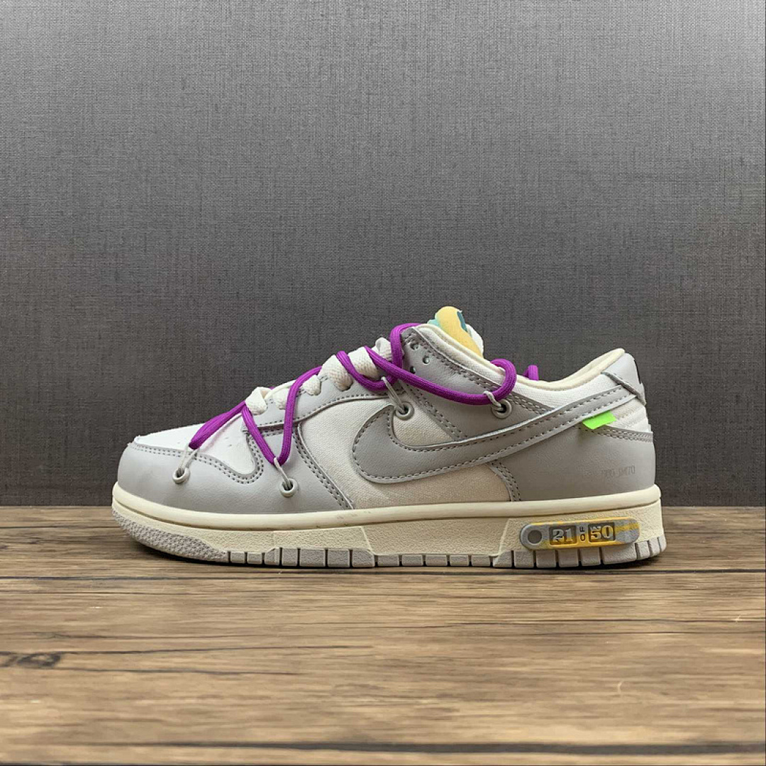 Off-White [DM1602-100]-[OW X SB DUNK LOW LOT 21 OF 50 SAIL/NEUTRAL GREY/HYPER VIOLET]-[UNISEX:36-45], photo 1