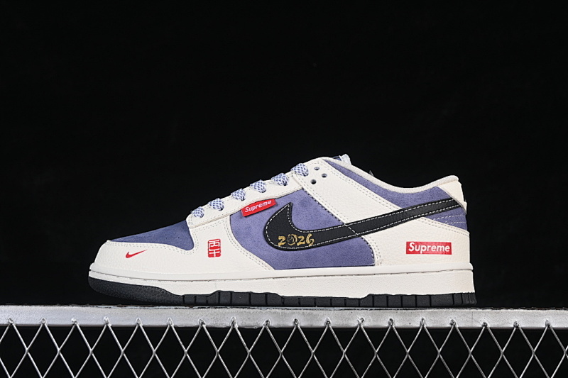 Purple Nike SB DUNK LOW SUPREME WHITE/PURPLE/BLACK · DN3168-015, photo 1
