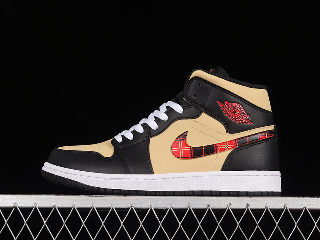 Jordan AIR Jordan 1 MID SE TARTAN SWOOSH BLACK/SESAME/FIRE RED/MULTI-COLOR · DZ5329-001, photo 1