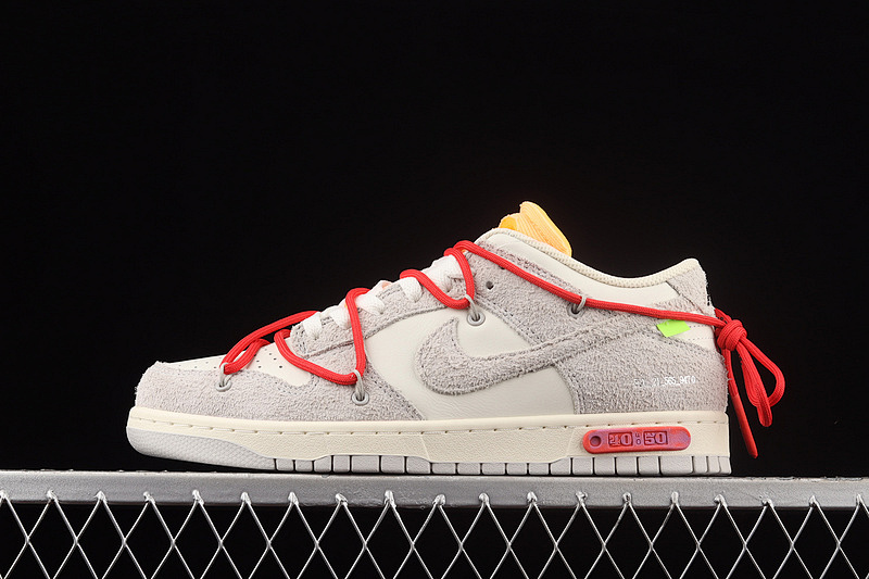 Nike OW X SB DUNK LOW LOT 40 OF 50 SAIL/NEUTRAL GREY/GLOBAL RED · DJ0950-103, photo 1