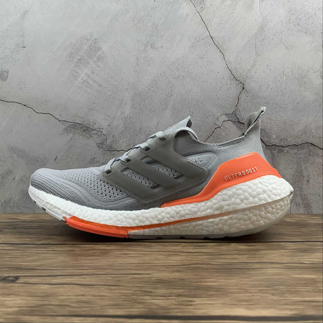 ULTRABOOST 21 SHOES GREY/CLOUD WHITE/ORANGE · FY0379, photo 1