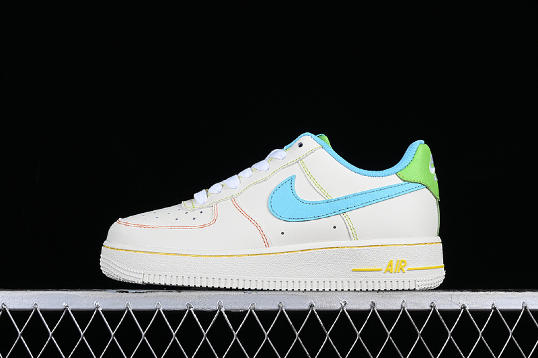 Nike Nike AIR FORCE 1 07 LOW RAINBOW STITCH WHITE/GREEN/BLUE · FJ4614-100, photo 1