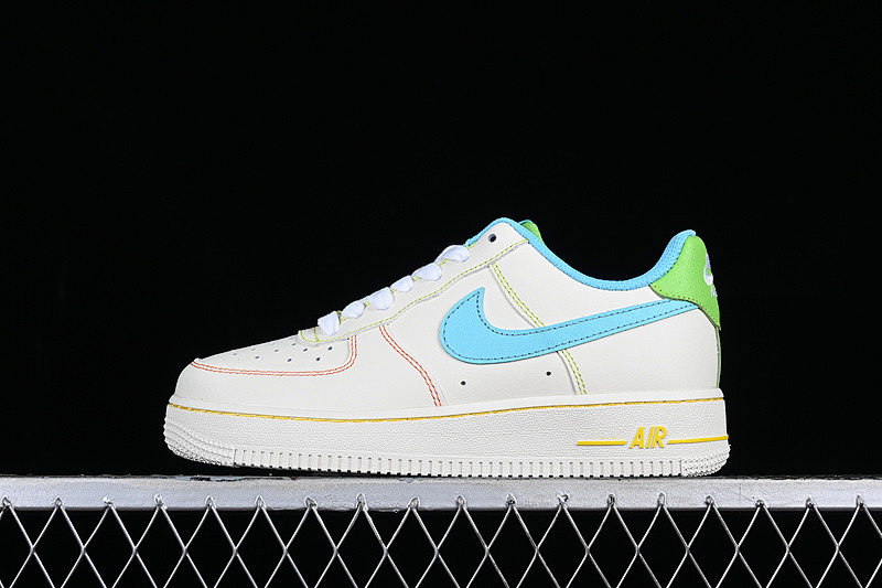 Nike Nike AIR FORCE 1 07 LOW RAINBOW STITCH WHITE/GREEN/BLUE · FJ4614-100, photo 1