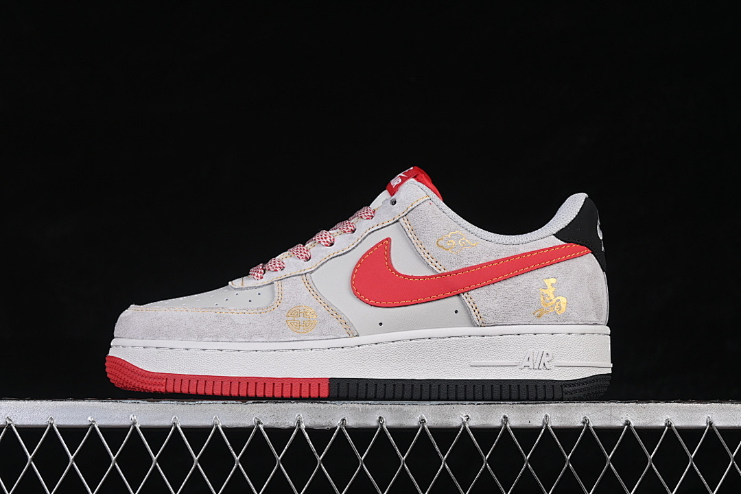 Nike [HT5088-629]-[AIR FORCE 1 07 LOW CASUAL SNEAKERS GREY/RED/BLACK]-[WOMAN:36-39]-[MAN:40-45] - Image 2