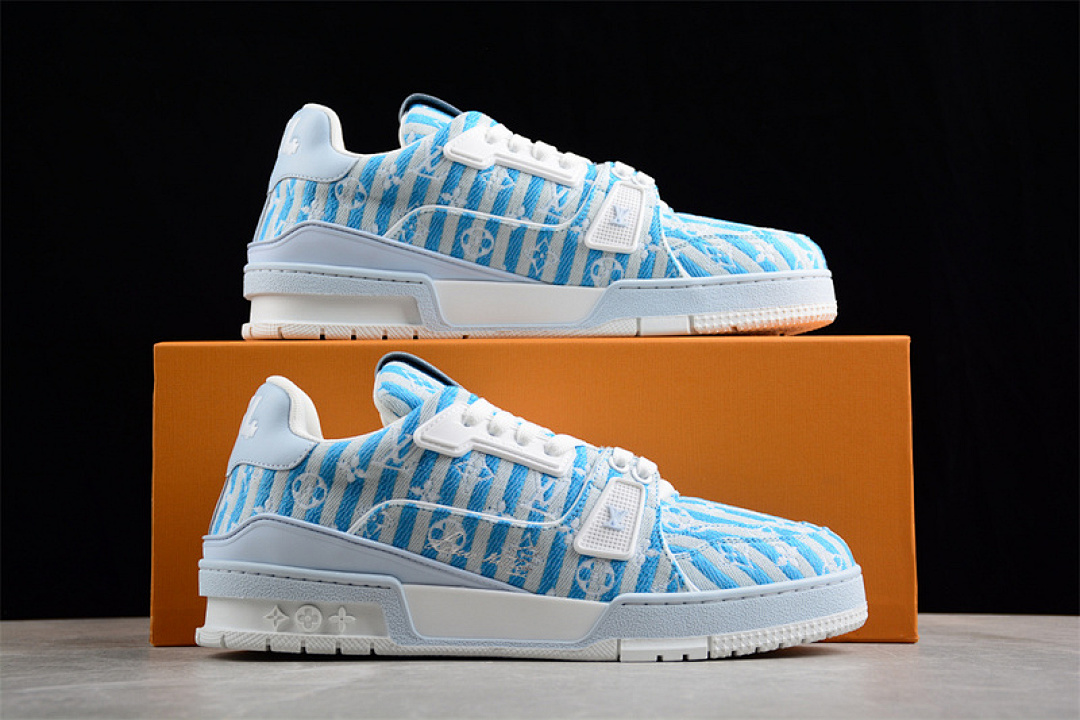 Louis Vuitton [L*V TRAINER SNEAKER LOW BASKETBALL SHOES WHITE/BLUE]-[MAN:38-45] - Image 2