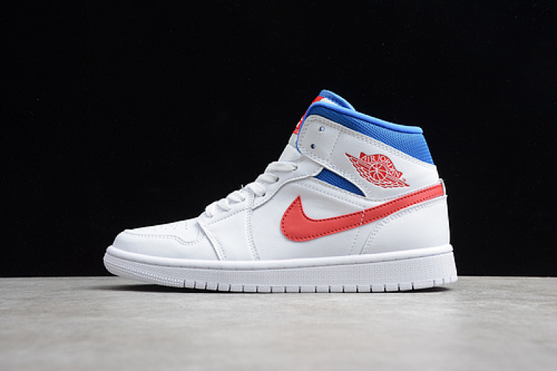 Jordan AIR Jordan 1 MID WHITE/UNIVERSITY RED-GAME ROYAL · BQ6472-164, photo 1