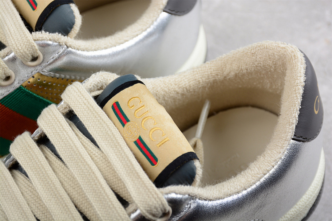 Gucci [GU*CCI DISTRESSED SCREENER SNEAKER SILVER/GOLD/GREEN-RED]-[WOMAN:35-39] - Image 8