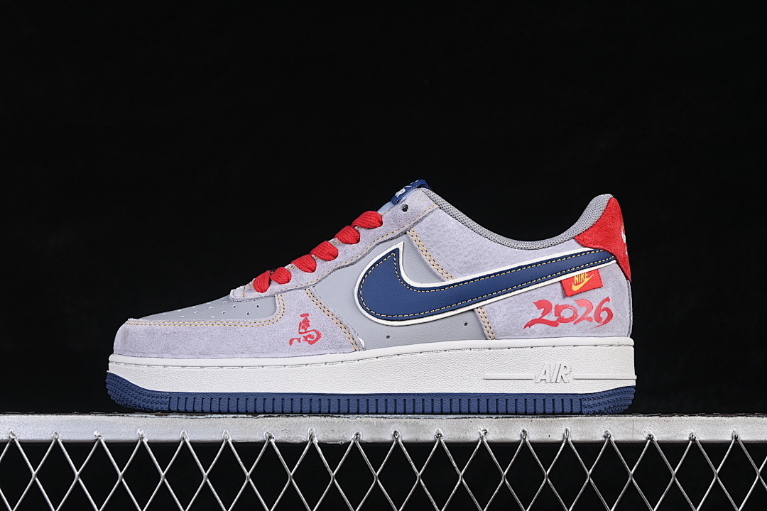 Nike [HT5088-623]-[AIR FORCE 1 07 LOW CASUAL SNEAKERS GREY/NAVY BLUE/RED]-[WOMAN:36-39]-[MAN:40-45] - Image 2