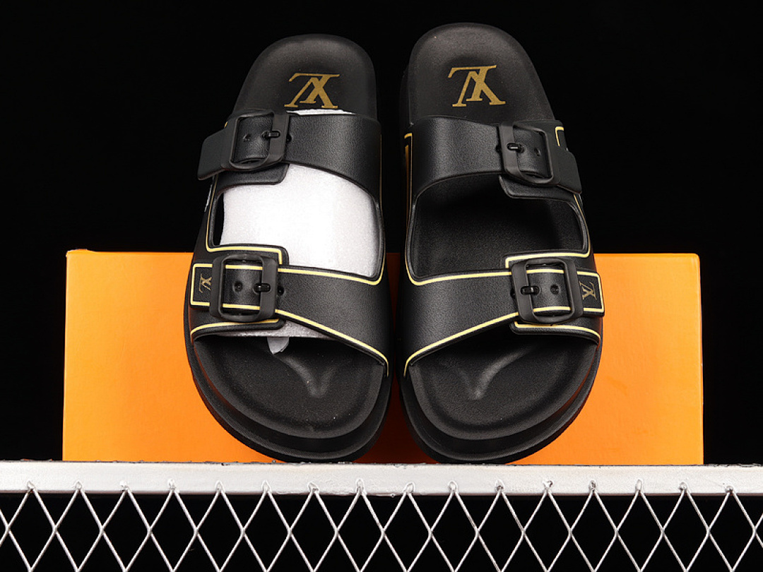 Louis Vuitton Louis Vuitton [L*V TREND CLASSIC SLIPPERS BLACK/BLACK/YELLOW]-[WOMAN:35-39]-[MAN:40-45], photo 1