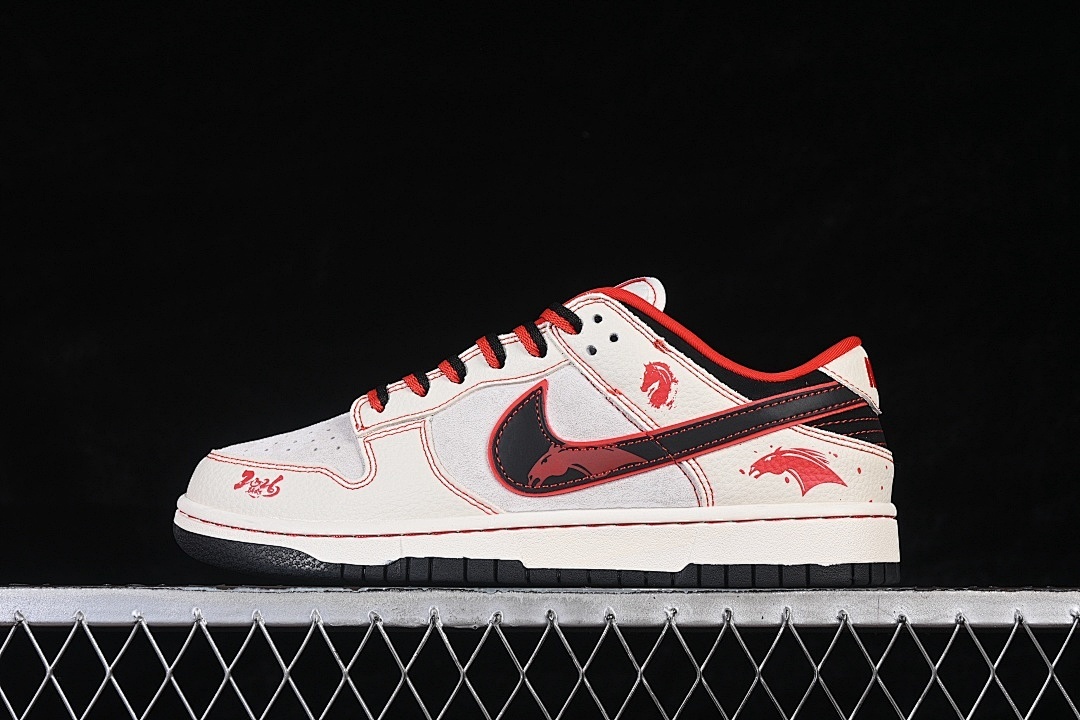 Nike SB DUNK LOW LOW-TOP CASUAL SNEAKERS WHITE/RED/BLACK · DG1988-013, photo 1