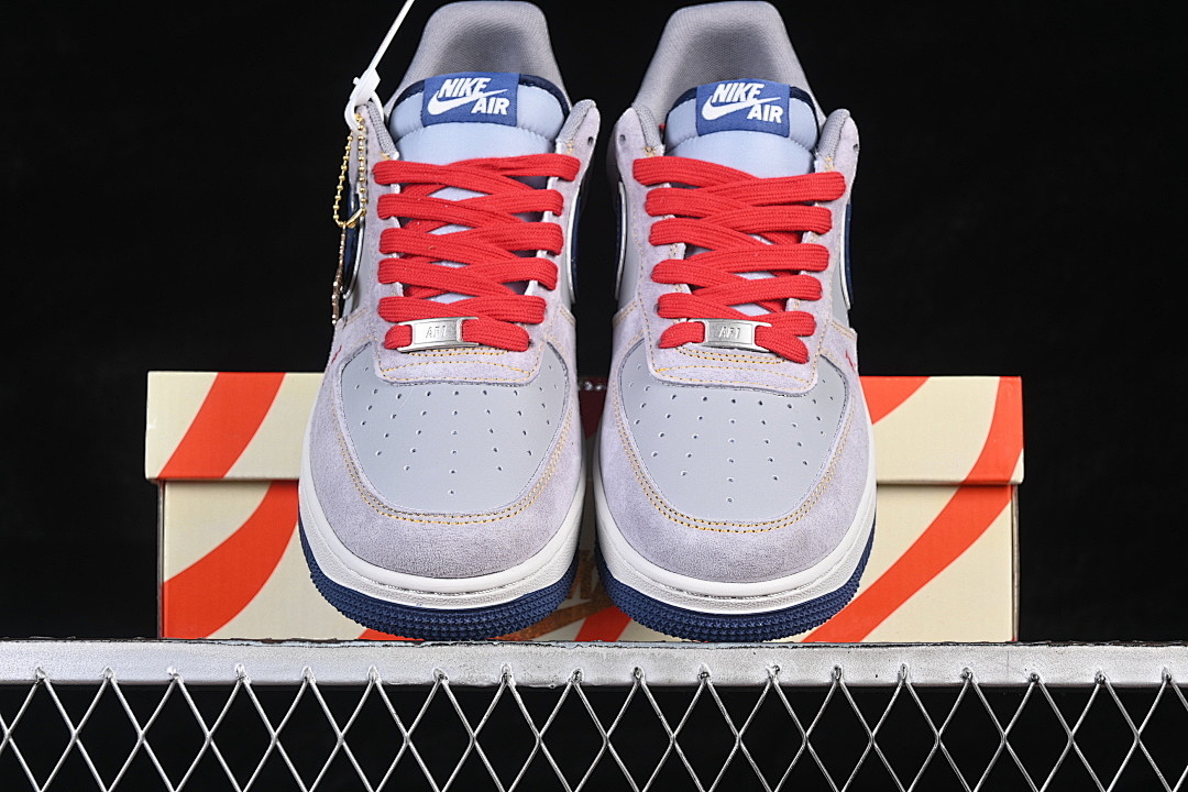 Nike [HT5088-623]-[AIR FORCE 1 07 LOW CASUAL SNEAKERS GREY/NAVY BLUE/RED]-[WOMAN:36-39]-[MAN:40-45] - Image 13