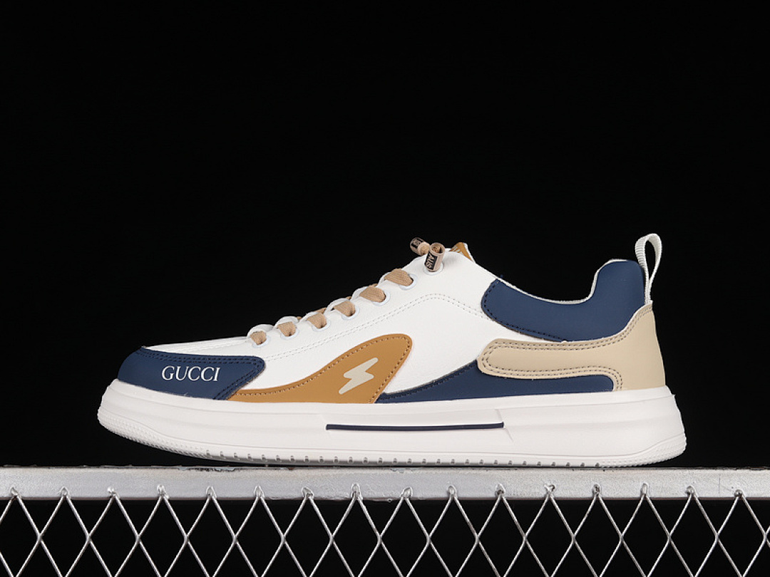GU*CCI 22SS CASUAL TREND BOARD SHOES WHITE/DARK BLUE/BROWN · 9Y9209339, photo 1