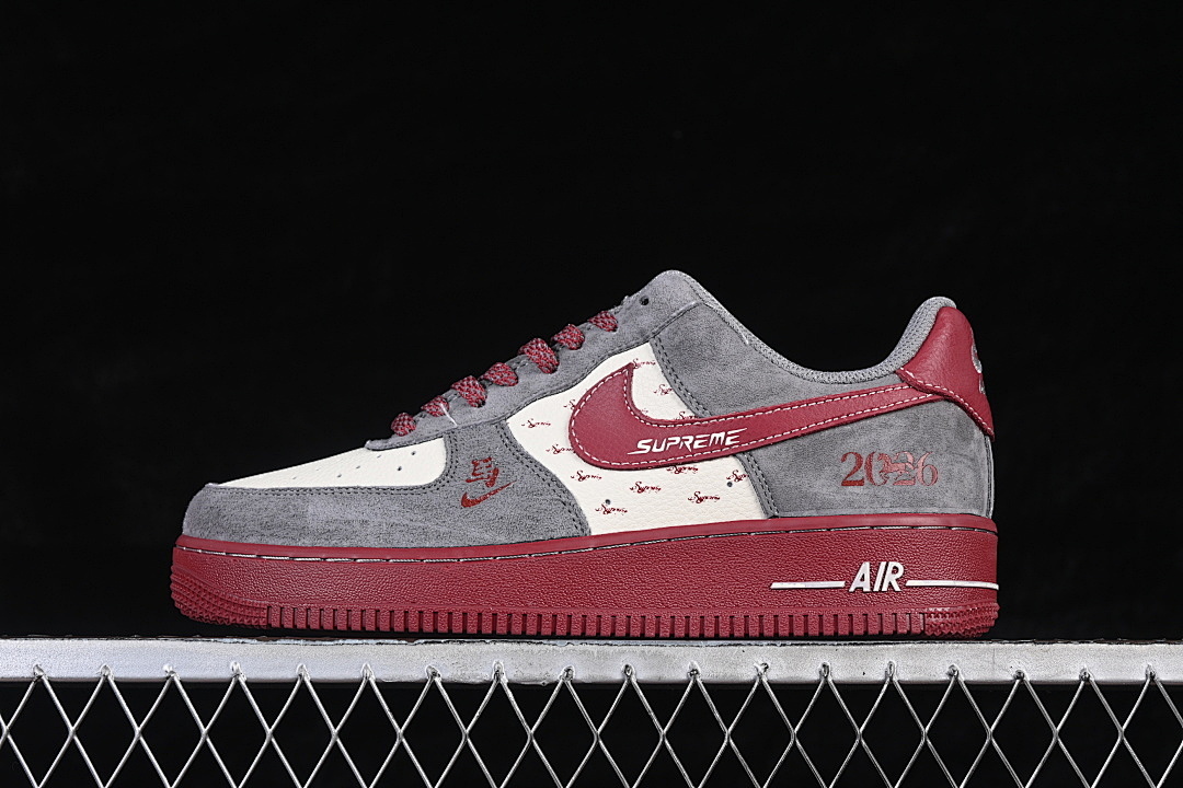 Nike [XL1982-335]-[AIR FORCE 1 07 LOW BEIGE/GREY/WINE RED]-[WOMAN:36-39]-[MAN:40-45] - Image 2