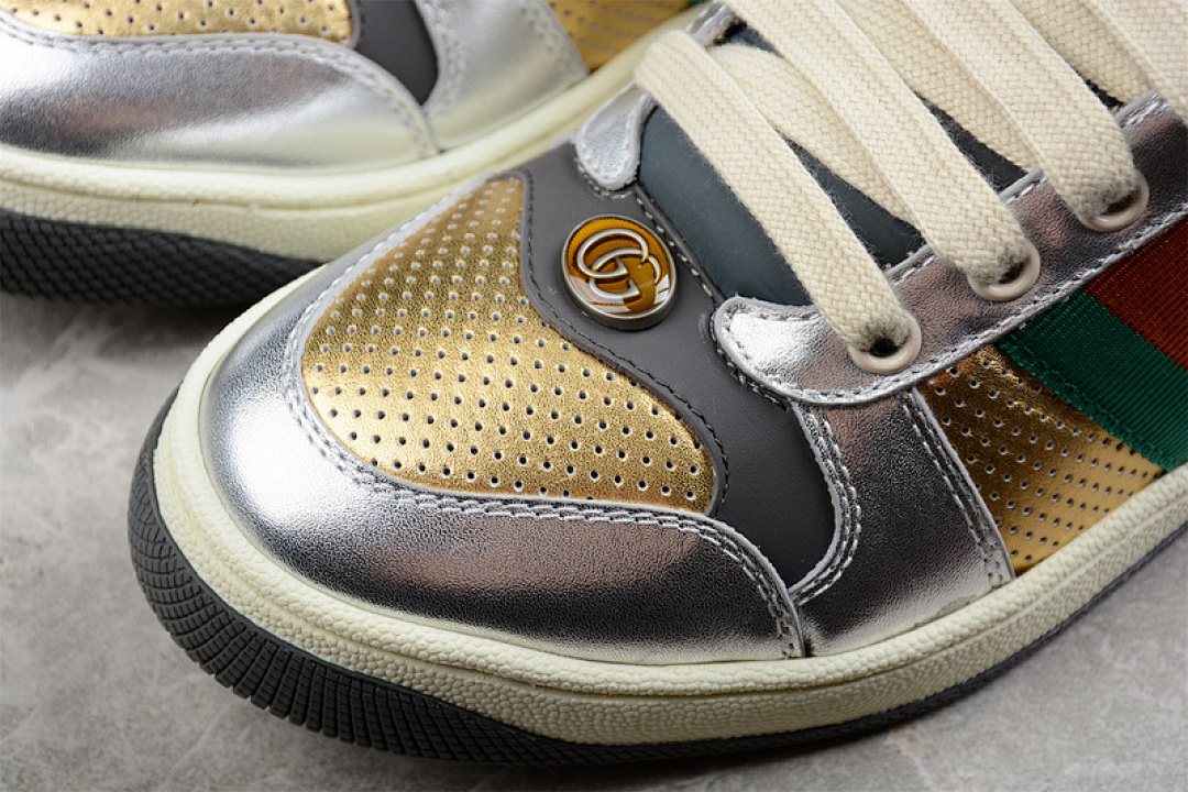 Gucci [GU*CCI DISTRESSED SCREENER SNEAKER SILVER/GOLD/GREEN-RED]-[WOMAN:35-39] - Image 10
