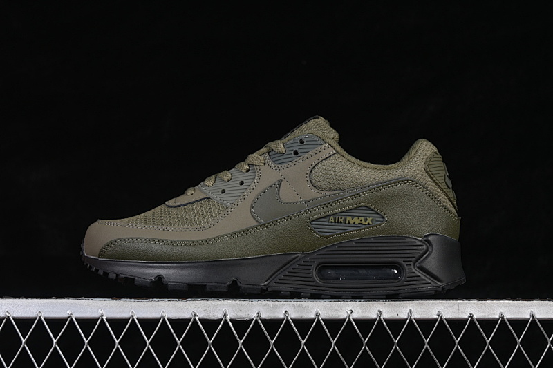Nike AIR MAX 90 RETRO AIR CUSHIONED RUNNING SHOES BLACK/ARMY GREEN · HQ3828-200, photo 1