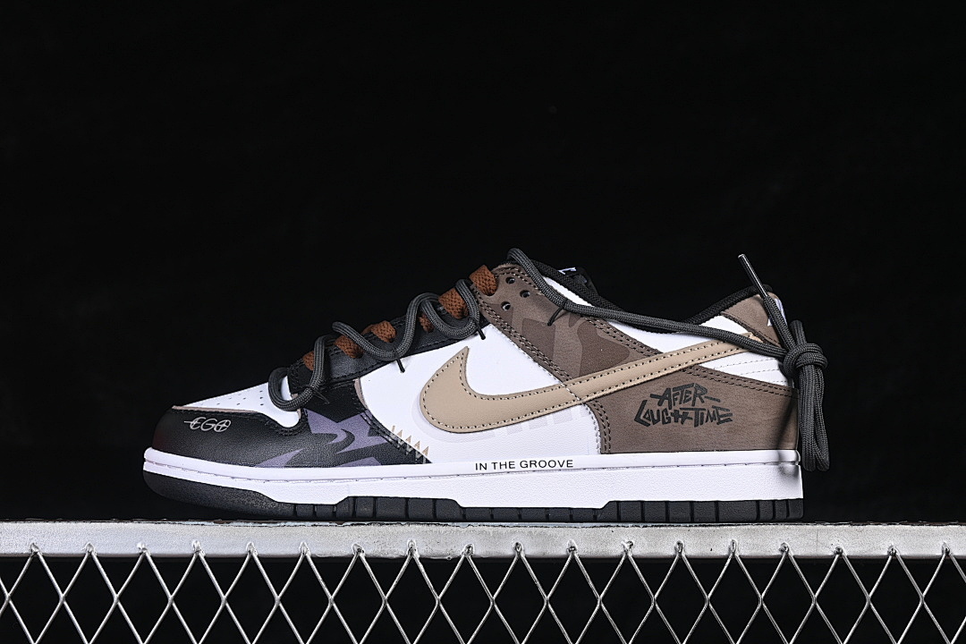Nike SB DUNK LOW LOW-TOP CASUAL SNEAKERS WHITE/BLACK/BROWN · HF5441-100, photo 1