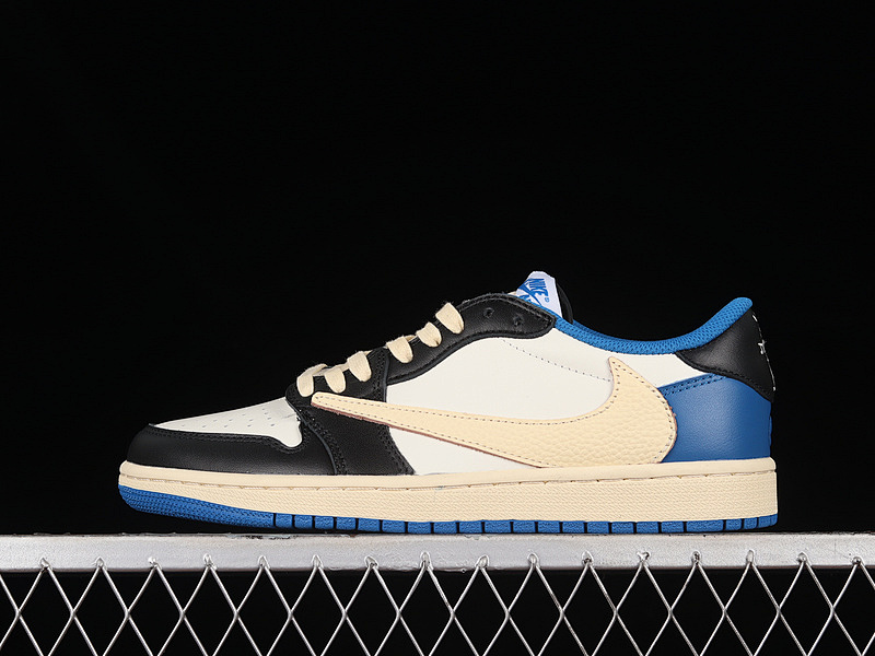 Jordan FRAGMENT DESIGN X TRAVIS SCOTT AIR Jordan 1 RETRO LOW BLUE/BEIGE/BLACK · DM7866-140, photo 1