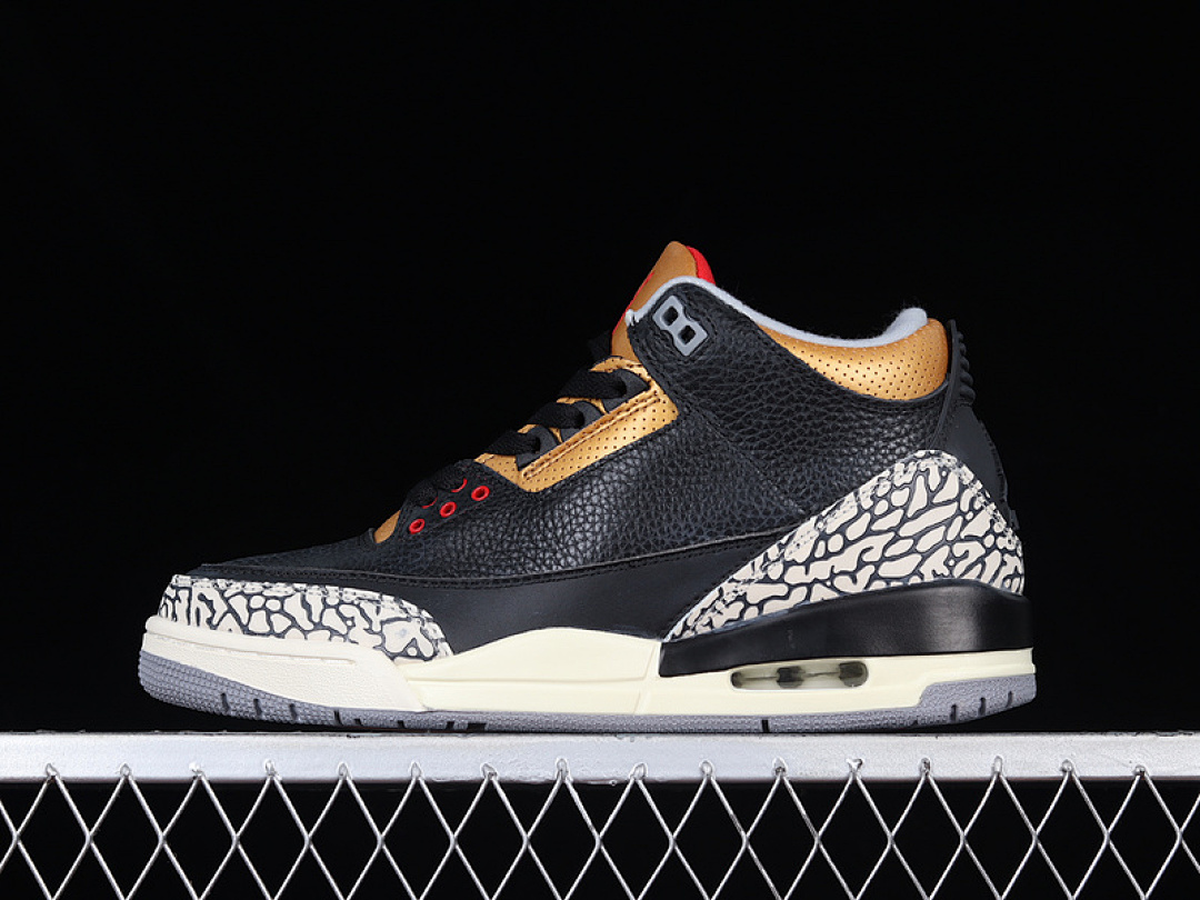 Jordan AIR Jordan 3 RETRO BLACK/FIRE RED-METALLIC GOLD-CEMENT GREY · CK9246-067, photo 1