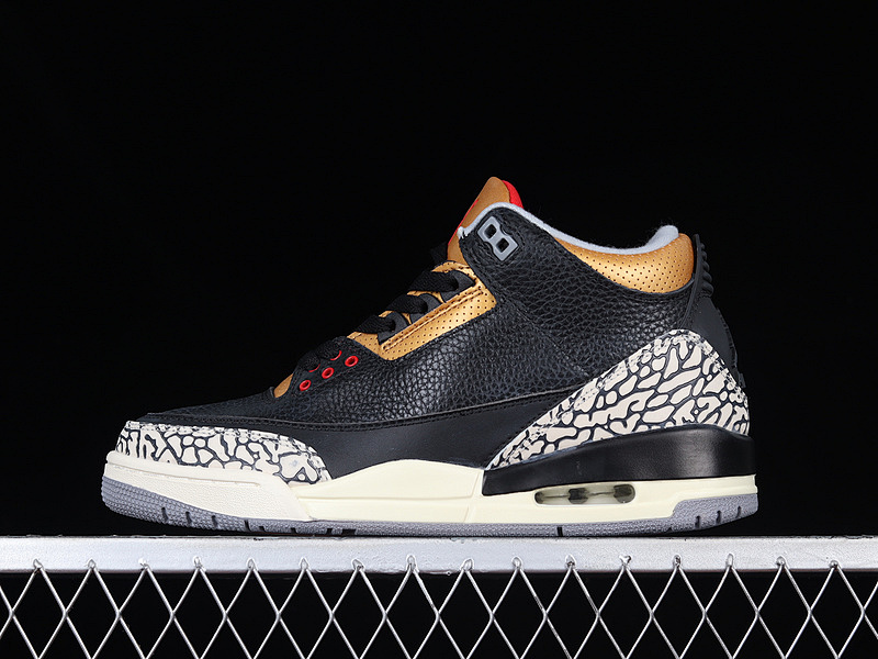 Jordan AIR Jordan 3 RETRO BLACK/FIRE RED-METALLIC GOLD-CEMENT GREY · CK9246-067, photo 1