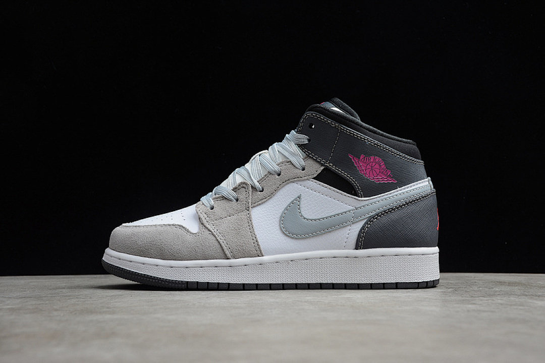 Jordan CJ AIR Jordan 1 MID GS WHITE/HYPER PINK/WOLF GREY/DARK GREY · 555112-117, photo 1