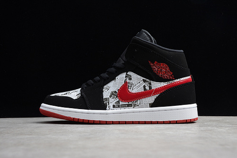 Jordan AIR Jordan 1 MID SE NEWSPAPER BLACK/WHITE/RED · 852542-061, photo 1