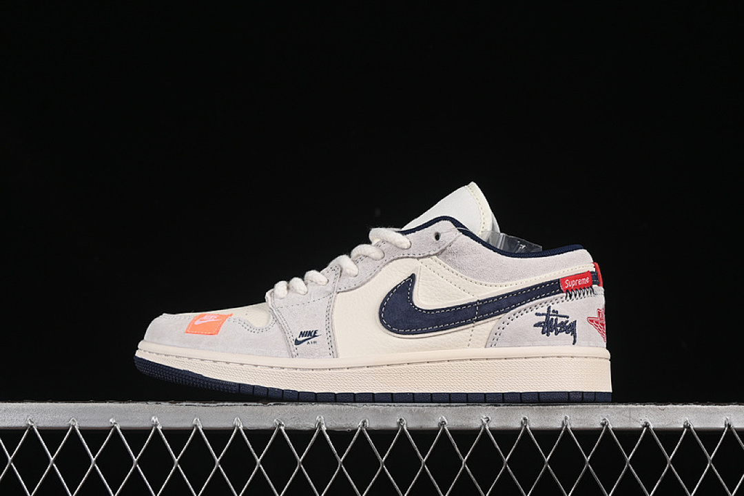 Jordan [YX5066-303]-[AIR JORDAN 1 LOW WHITE/GREY/BLUE]-[WOMAN:36-39]-[MAN:40-45], photo 1