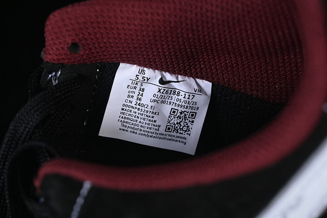 Nike [XZ6188-117]-[AIR FORCE 1 07 LOW CASUAL SHOES BLACK/WHITE/WINE RED]-[WOMAN:36-39]-[MAN:40-45] - Image 5