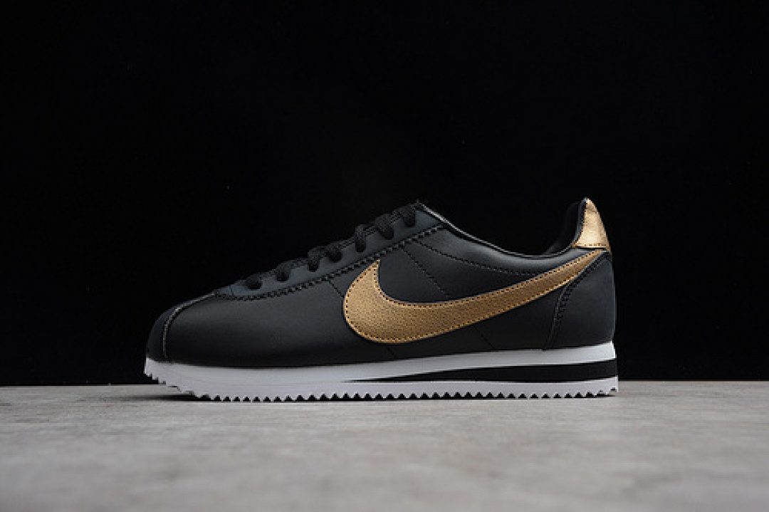 Unbranded [902801-002]-[CLASSIC CORTEZ LEATHER FORREST GUMP BLACK/METALLIC GOLD-WHITE]-[UNISEX:36-44.5][OG110], photo 1