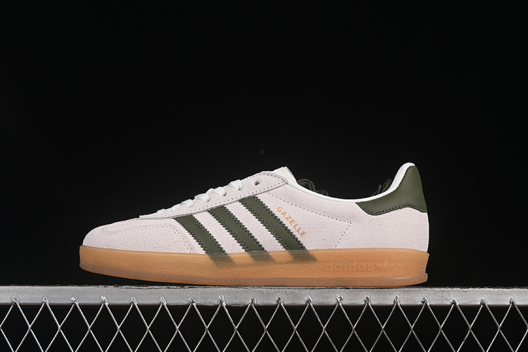 Adidas ORIGINALS GAZELLE INDOOR CLOUD WHITE/OLIVE STRATA/GOLD METALLIC · JH8821, photo 1