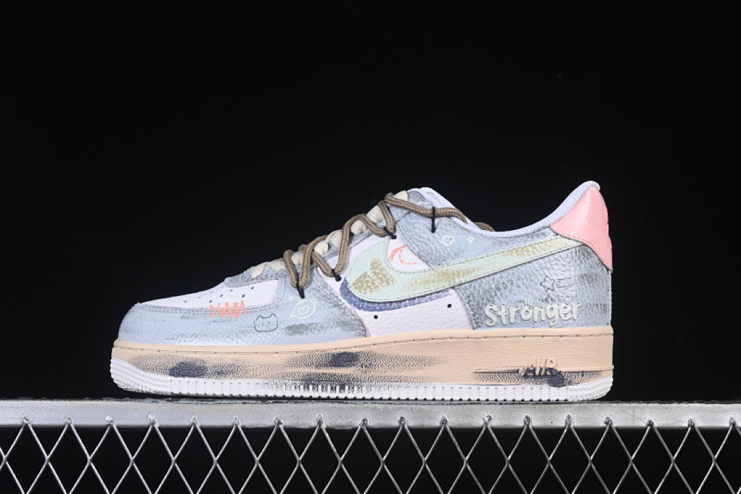 Nike [YT0303-222]-[AIR FORCE 1 07 LOW WHITE/GREY/PINK/BLUE]-[WOMAN:36-39]-[MAN:40-45] - Image 2