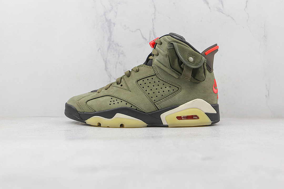 Jordan CN1084-200]-[TRAVIS SCOTT X AIR JORDAN 6 RETRO MEDIUM OLIVE/BLACK/UNIVERSITY RED]-[MAN:40-47.5], photo 1