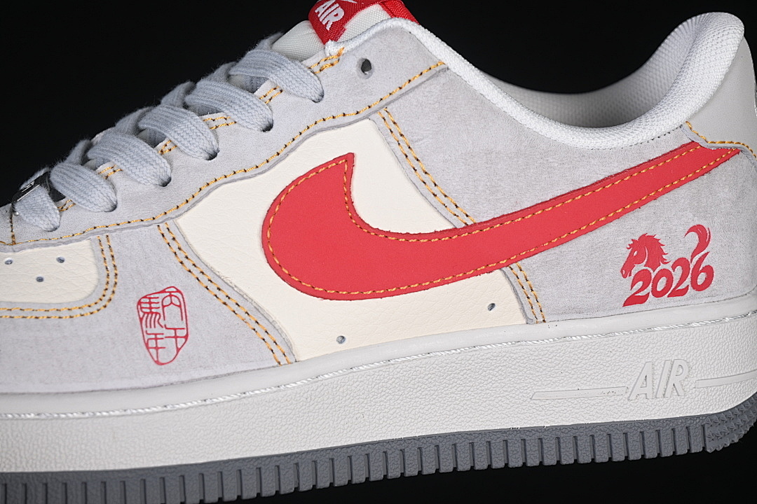 Nike [HT5088-631]-[AIR FORCE 1 07 LOW CASUAL SNEAKERS WHITE/GREY/RED]-[WOMAN:36-39]-[MAN:40-45] - Image 8
