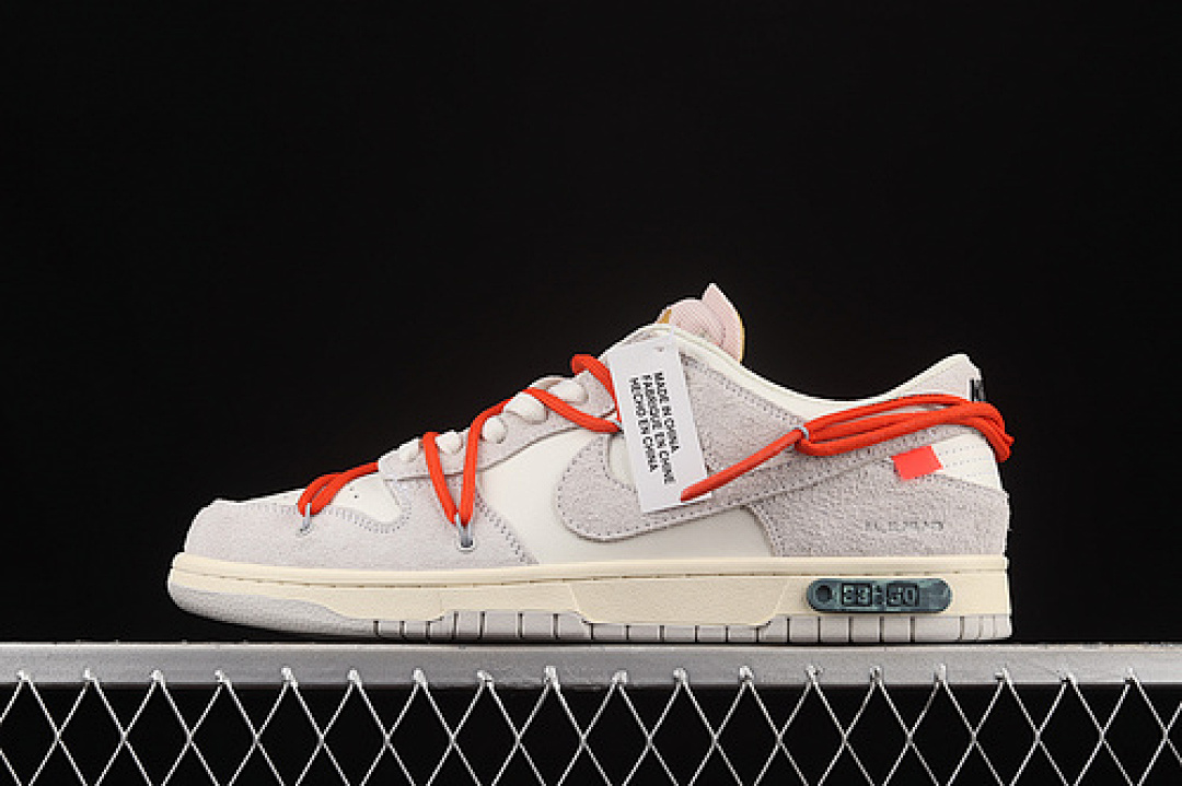 Nike OW X SB DUNK LOW LOT 33 OF 50 SAIL/NEUTRAL GREY/CHILE RED · DJ0950-118, photo 1