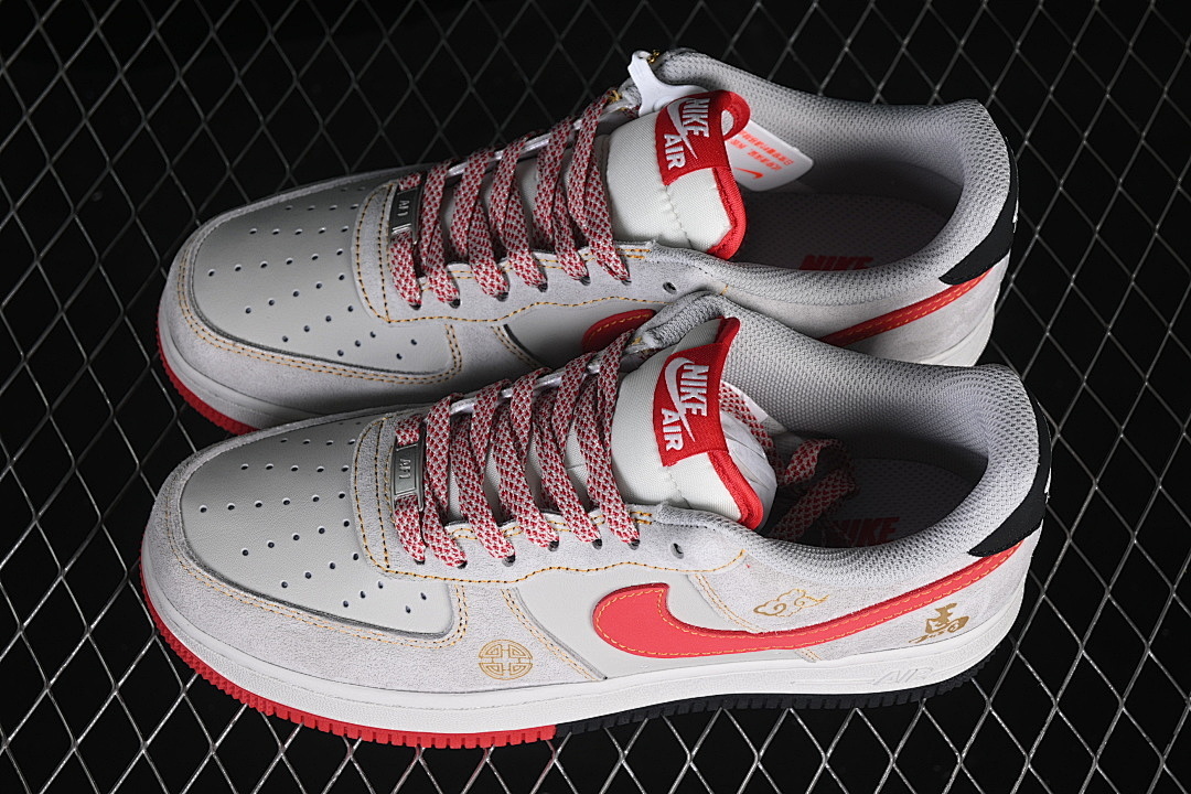 Nike [HT5088-629]-[AIR FORCE 1 07 LOW CASUAL SNEAKERS GREY/RED/BLACK]-[WOMAN:36-39]-[MAN:40-45] - Image 11