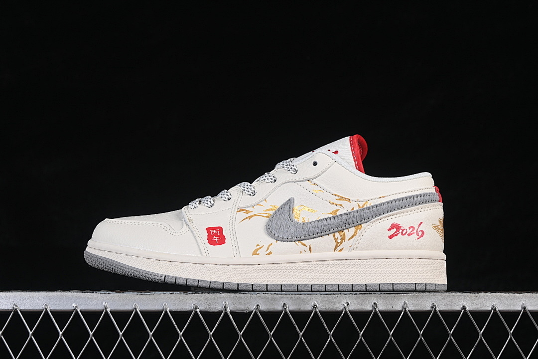 Jordan [HT5088-642]-[AIR JORDAN 1 LOW RETRO SHOES WHITE/GREY/RED/GOLD]-[WOMAN:36-39]-[MAN:40-45], photo 1