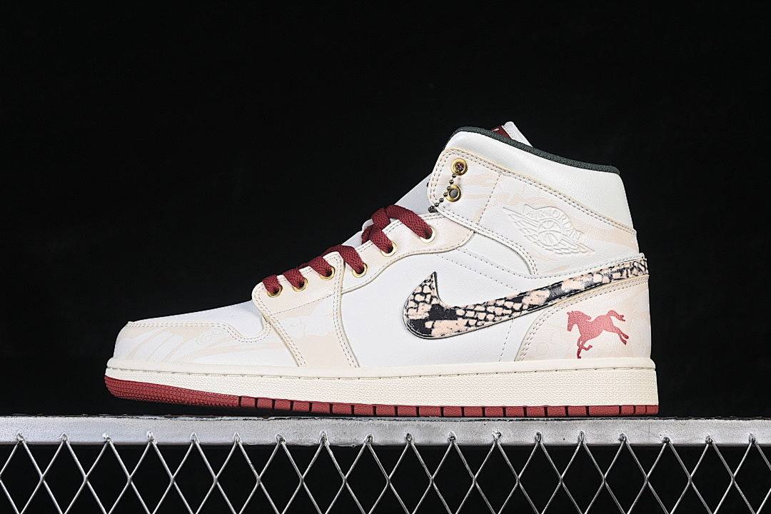 Jordan [DQ8426-105]-[AIR JORDAN 1 MID AJ1 CASUAL SNEAKERS WINE RED/WHITE]-[WOMAN:36-39]-[MAN:40-46], photo 1