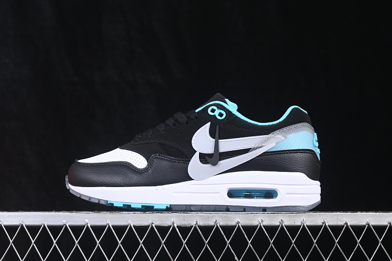Nike AIR MAX 1 RETRO RUNNING SHOES BLACK/SKY BLUE/LIGHT GRAY · FZ3590-268, photo 1