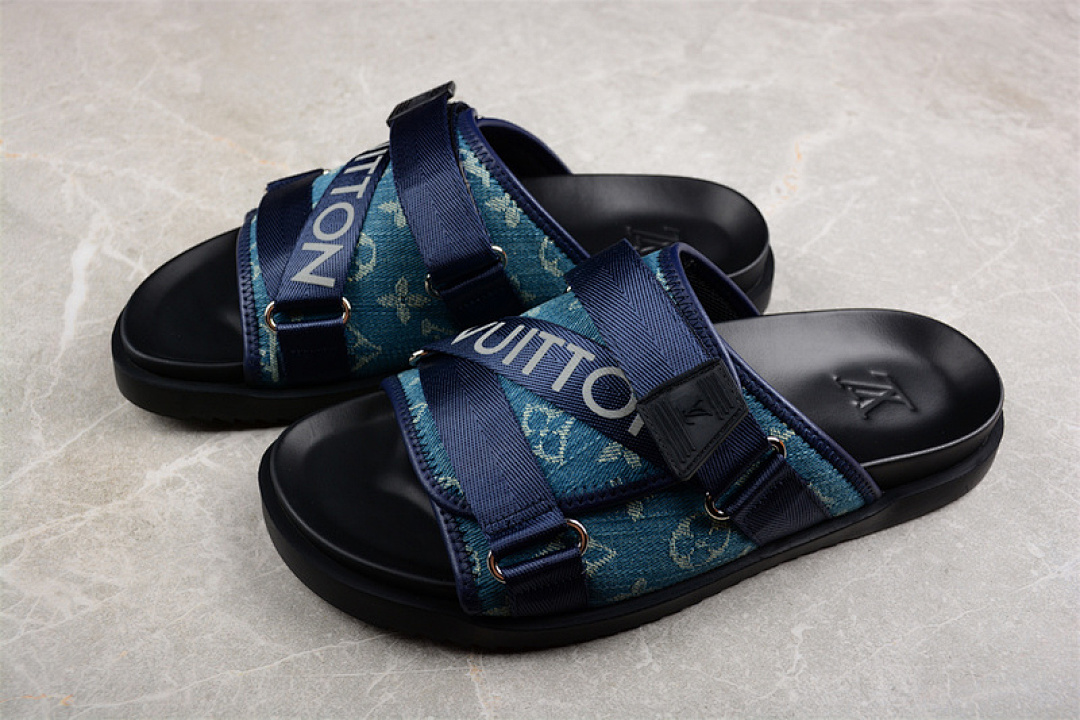 Louis Vuitton Louis Vuitton [L*V COMFORTABLE CASUAL COOL SLIPPERS BLACK/BLUE]-[MAN:38-45], photo 1