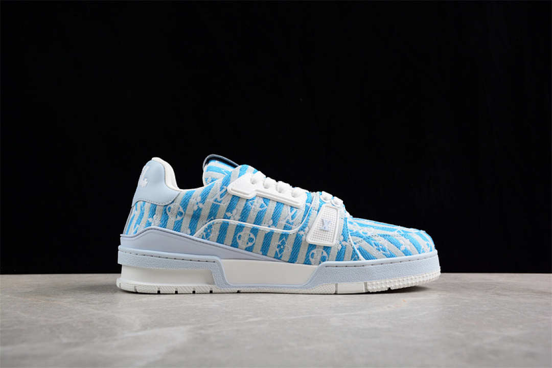 Louis Vuitton [L*V TRAINER SNEAKER LOW BASKETBALL SHOES WHITE/BLUE]-[MAN:38-45] - Image 12