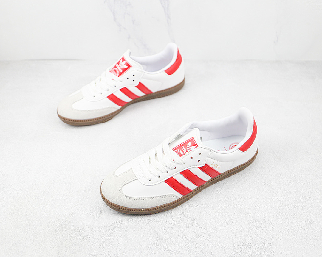 Adidas [B44628]-[SAMBA VEGAN OG SHOES FOOTWEAR WHITE/SCARLET/GUM]-[MAN:39-45] - Image 4